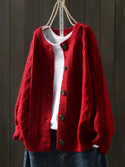 Kimberly – Cable Knit Button-Front Cardigan