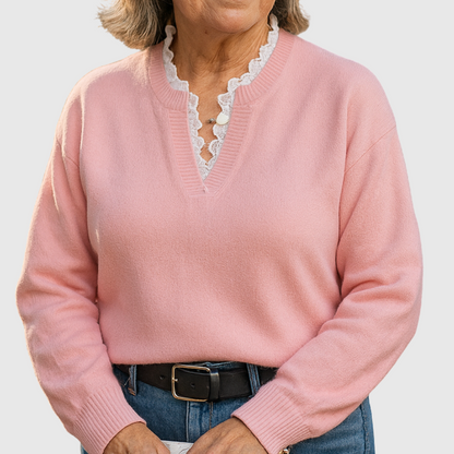 Georgette – Lace-Trim V-Neck Knit Jumper