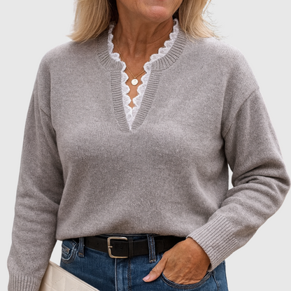 Georgette – Lace-Trim V-Neck Knit Jumper