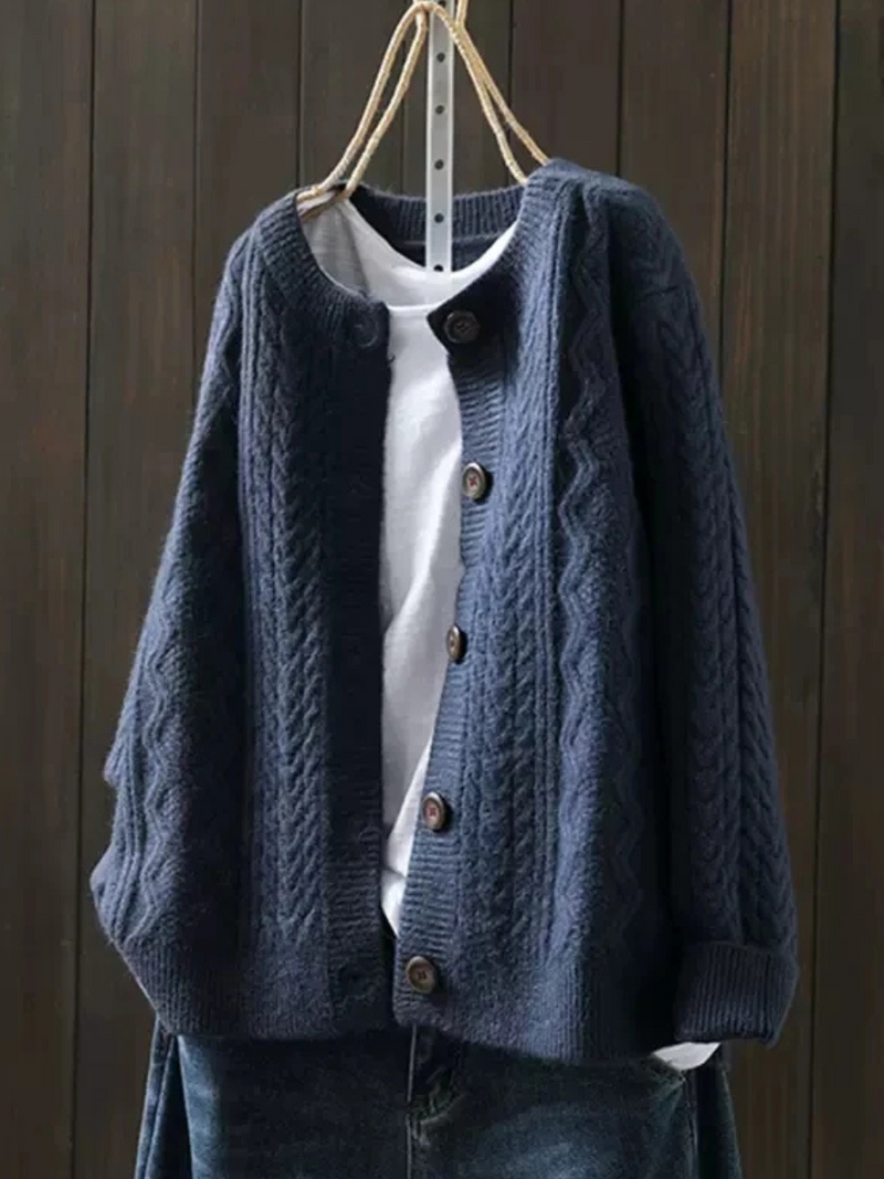 Kimberly – Cable Knit Button-Front Cardigan