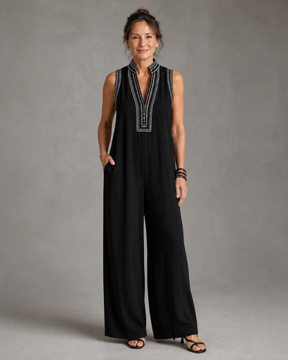 Naomi | Embroidered V-Neck Wide-Leg Jumpsuit