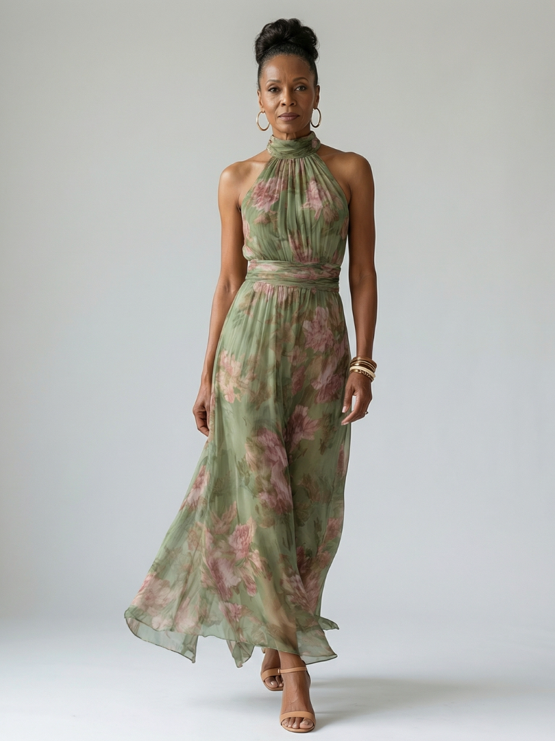 Emma | Gathered Halter Midi Dress
