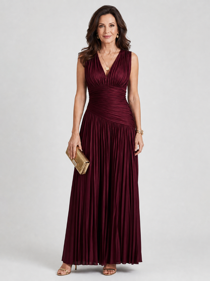 Aurora | Pleated V-Neck Midi Dress