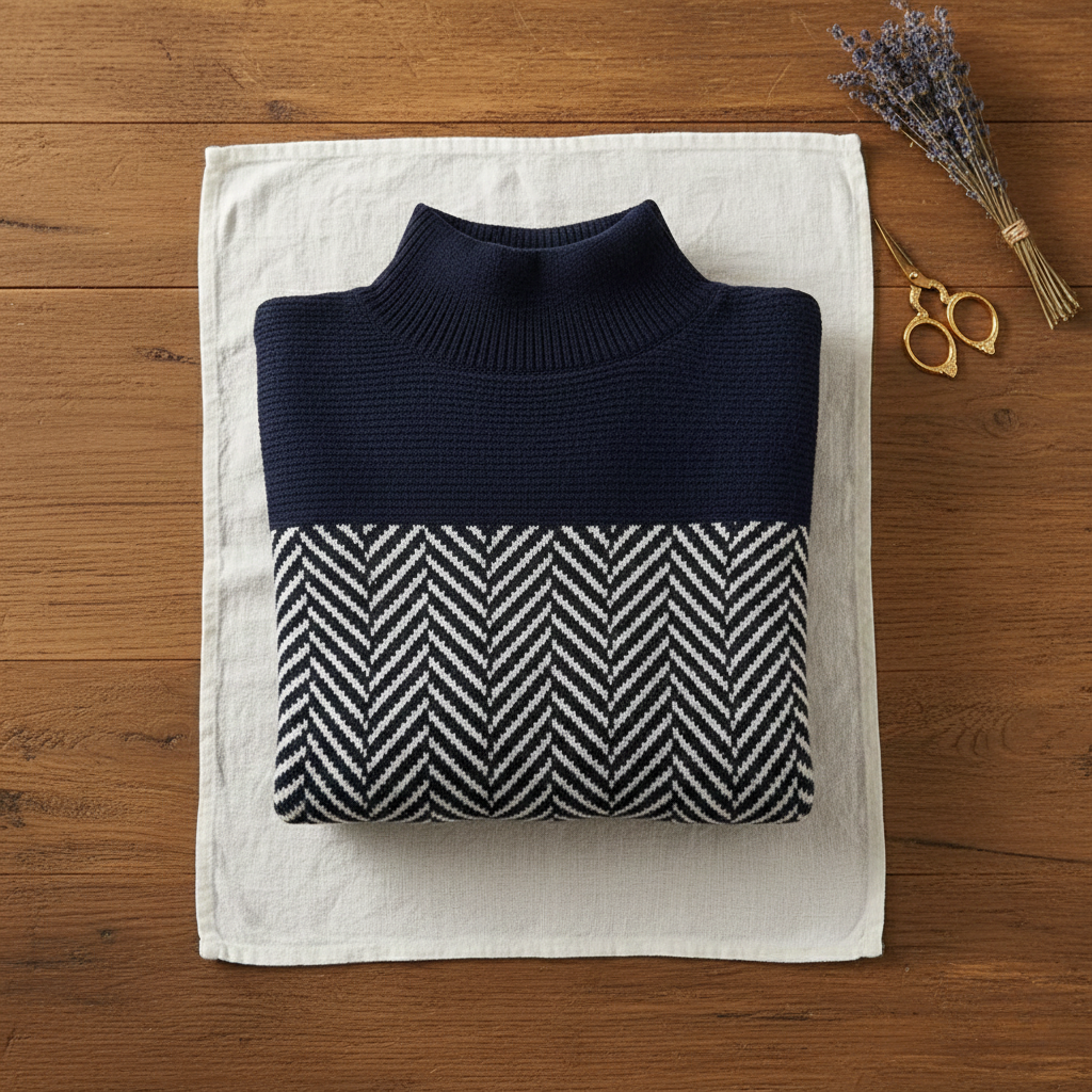 Kari – Herringbone Knit Turtleneck Jumper
