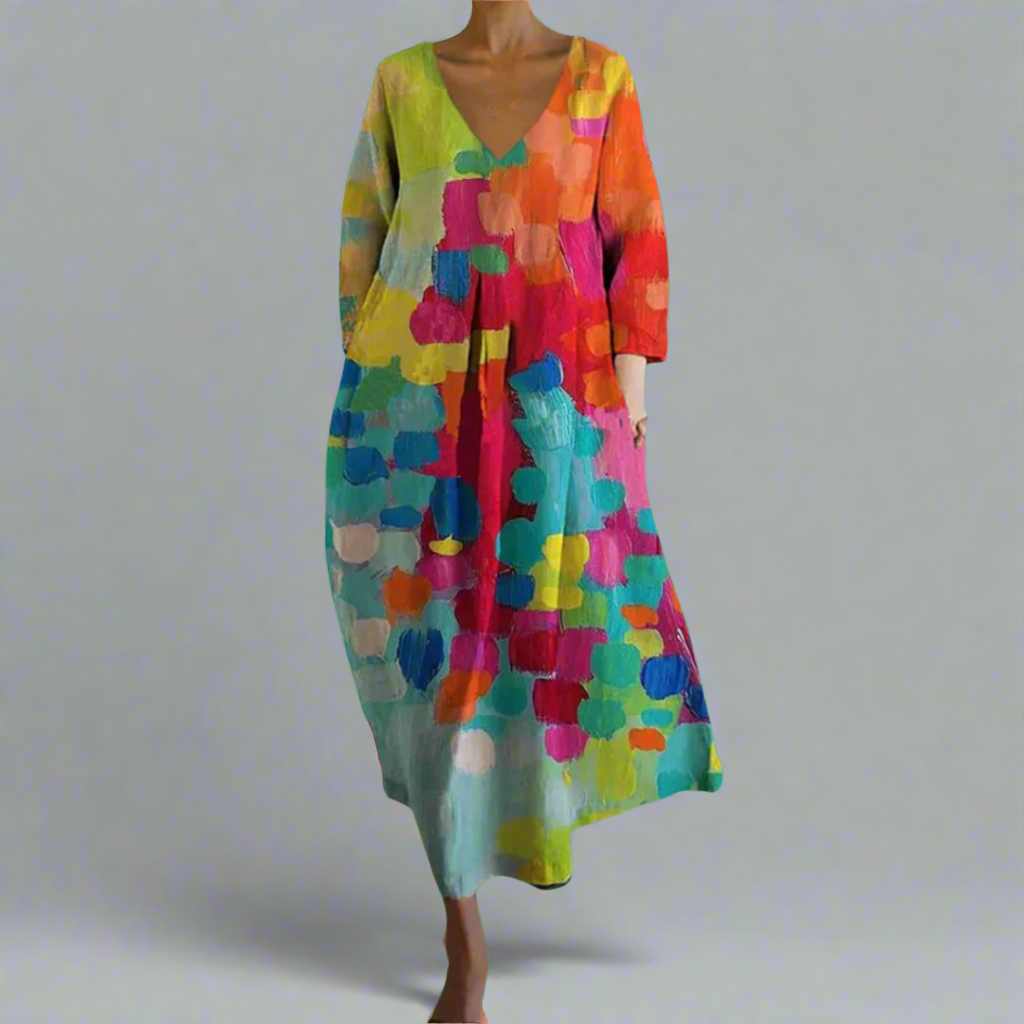 Elspeth | Colourful Dress with V-Neck