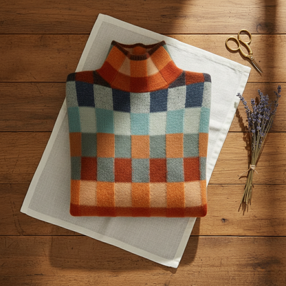 Marcy – Checkered Turtleneck Knit Jumper