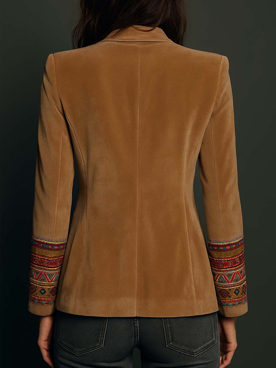 Corinne – Velvet-Look Blazer with Embroidered Trim