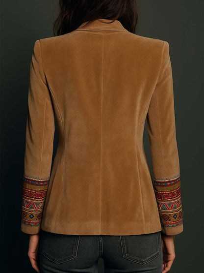 Corinne – Velvet-Look Blazer with Embroidered Trim