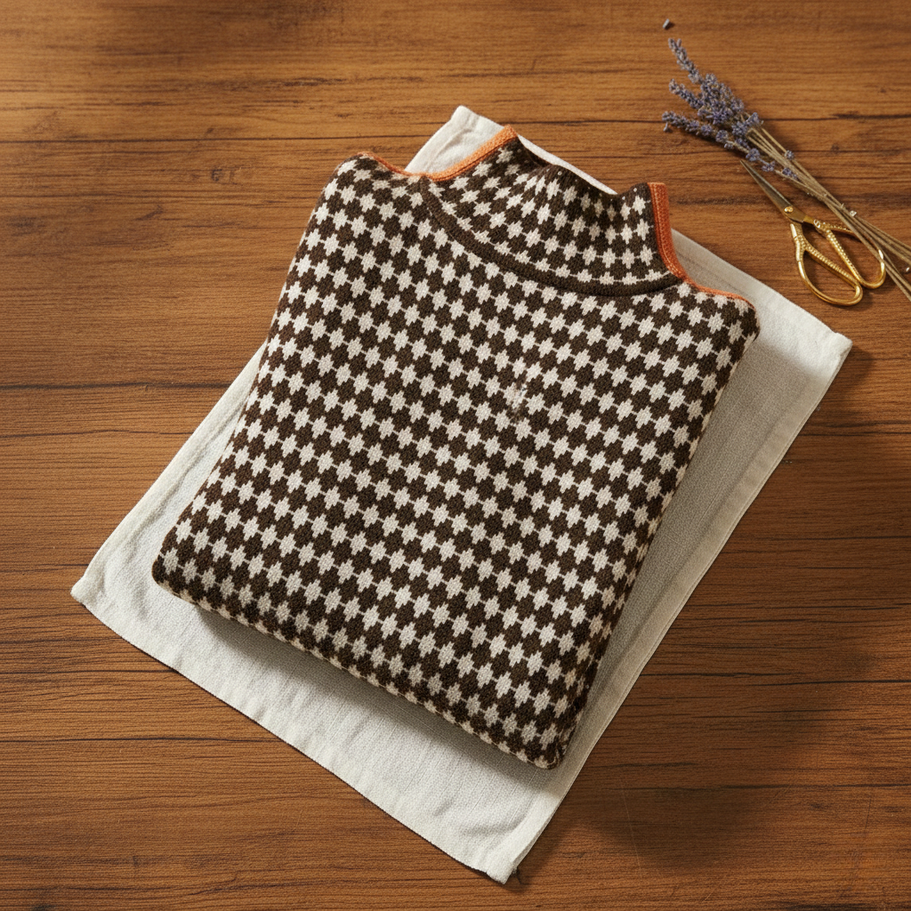 Sheila – Houndstooth Turtleneck Knit Jumper