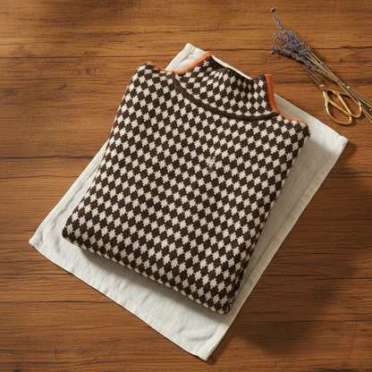 Sheila – Houndstooth Turtleneck Knit Jumper