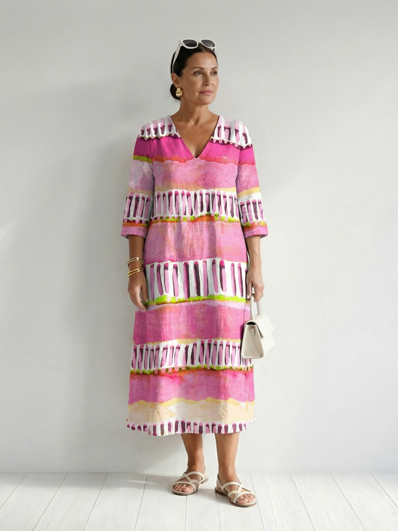 Penelope | Easy Flow Patterned Stripe Midi Dress