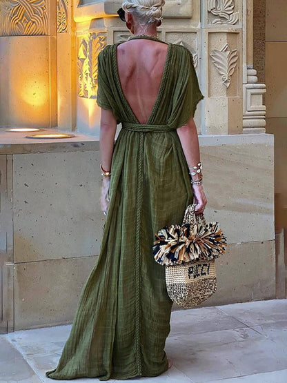 Raisa | Kimono Draped Braids Cover Up Slit Maxi Dress