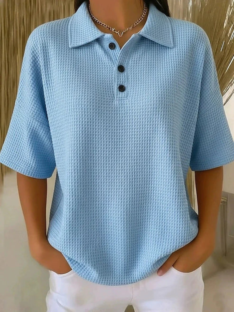 Peggie – Relaxed Waffle Knit Polo Top