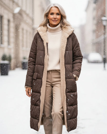 Debra – Quilted Sherpa-Lined Long Coat