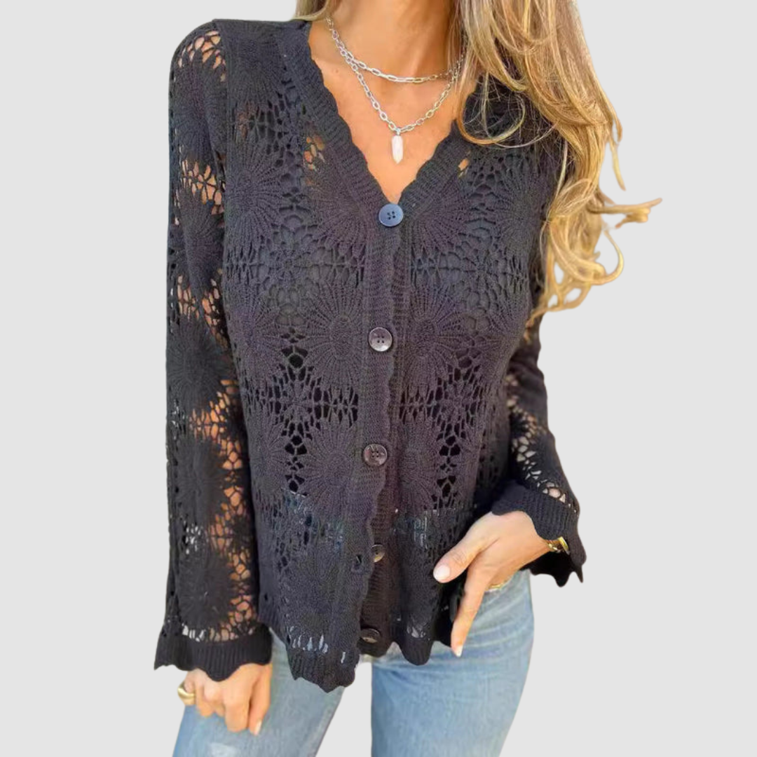 Frances – Crochet Lace Button-Up Cardigan