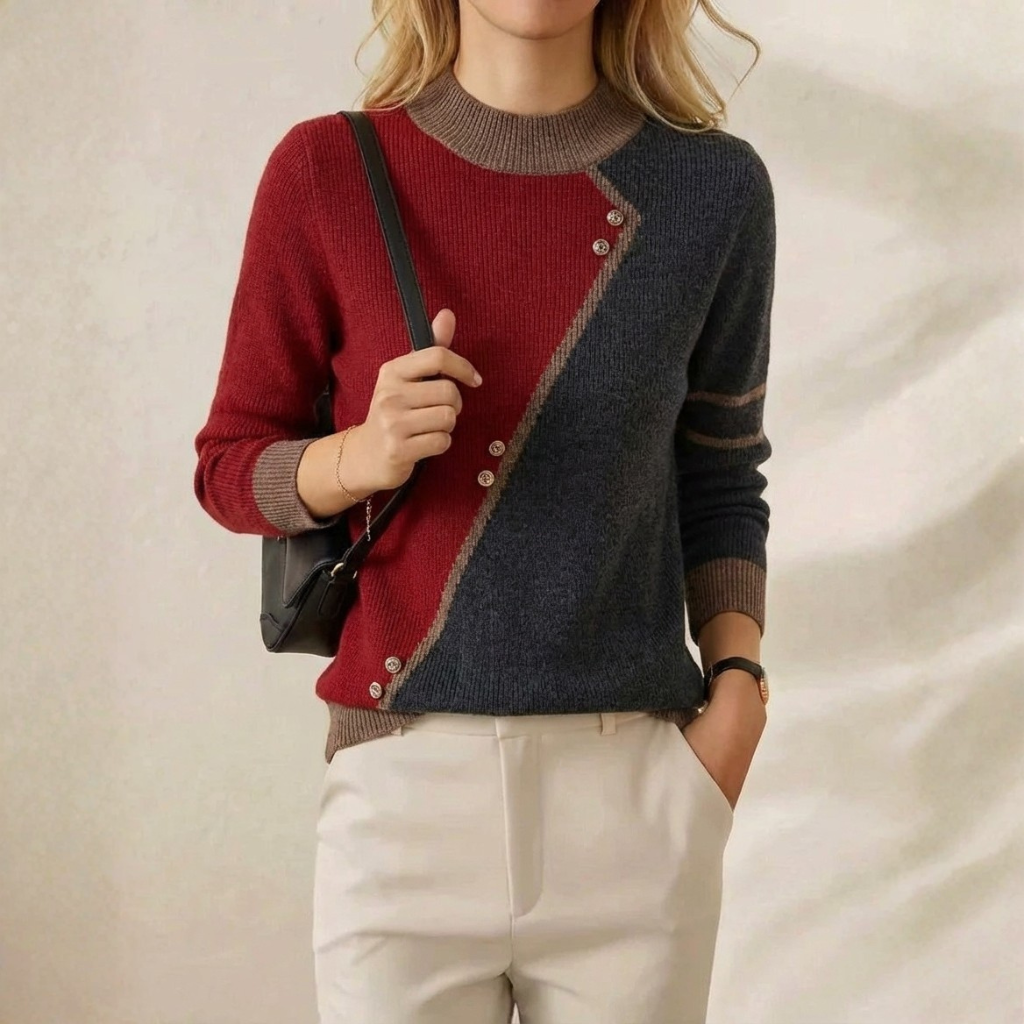 Mandy – Colour Block Knit Jumper with Button Detail