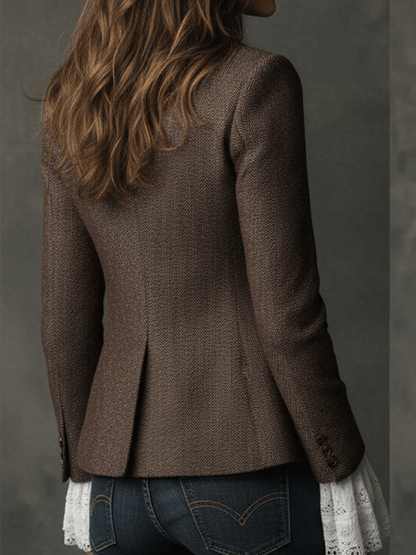 Betty – Tailored Herringbone Tweed-Look Blazer