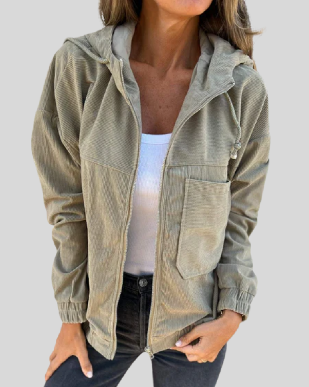 Anna – Corduroy Hooded Zip-Up Jacket