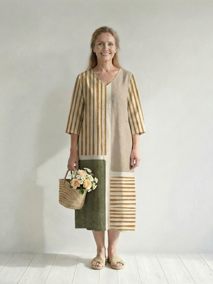 Penny | Light Mixed Stripe Midi Dress