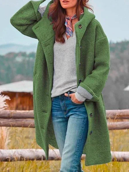 Amanda – Hooded Button-Front Longline Coat