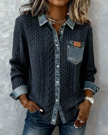 Janelle – Cable Knit Denim Patchwork Top