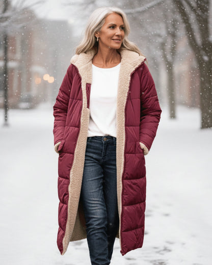 Debra – Quilted Sherpa-Lined Long Coat