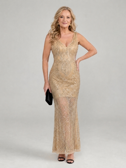 Audrey | Sequin Sheer Panel Midi Dress