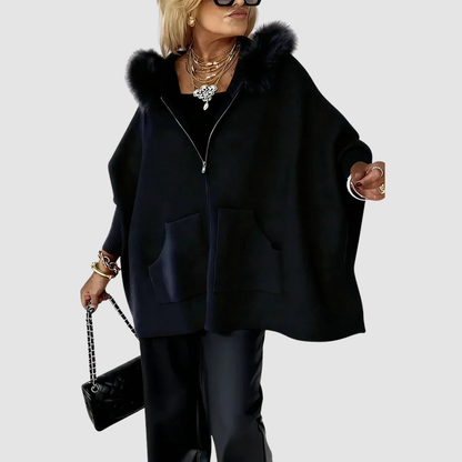Deanna – Faux Fur Hooded Poncho Coat