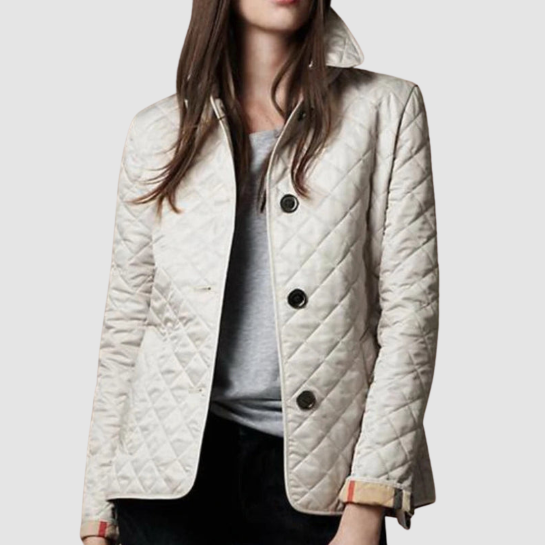 Elsie – Quilted Button-Up Jacket with Check Cuffs