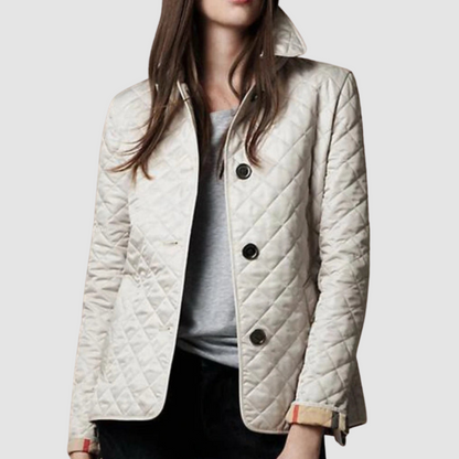 Elsie – Quilted Button-Up Jacket with Check Cuffs