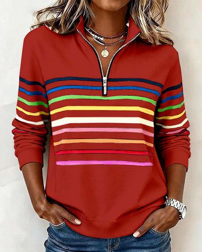 Dianne – Striped Quarter-Zip Casual Sweatshirt