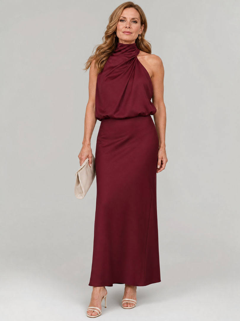 Natalie | Draped Neck Midi Dress
