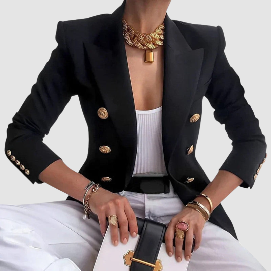 Marsha – Double-Breasted Gold Button Blazer