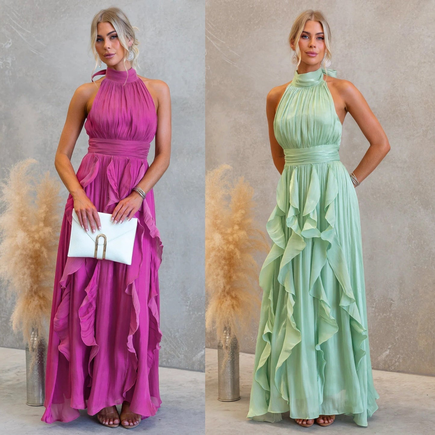 Katrina | Ruffled Halter Maxi Dress