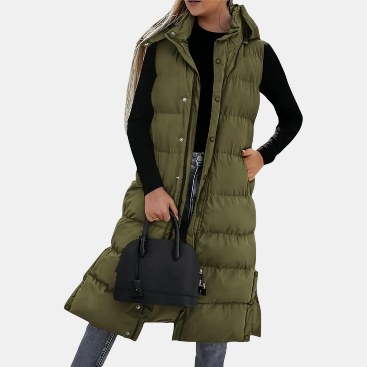 Irene – Long Hooded Quilted Puffer Vest