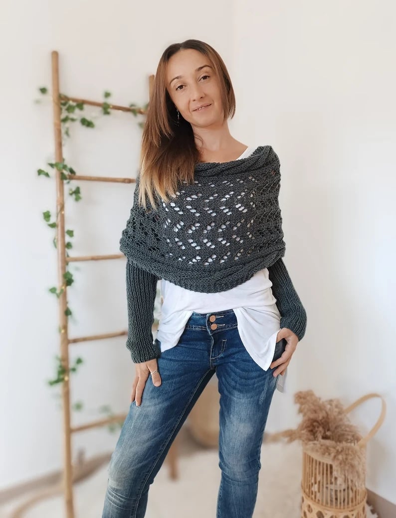 Penny – Lace Knit Wrap Shrug with Sleeves