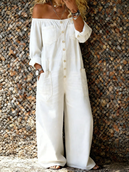 Wilma – Off-Shoulder Denim-Look Jumpsuit