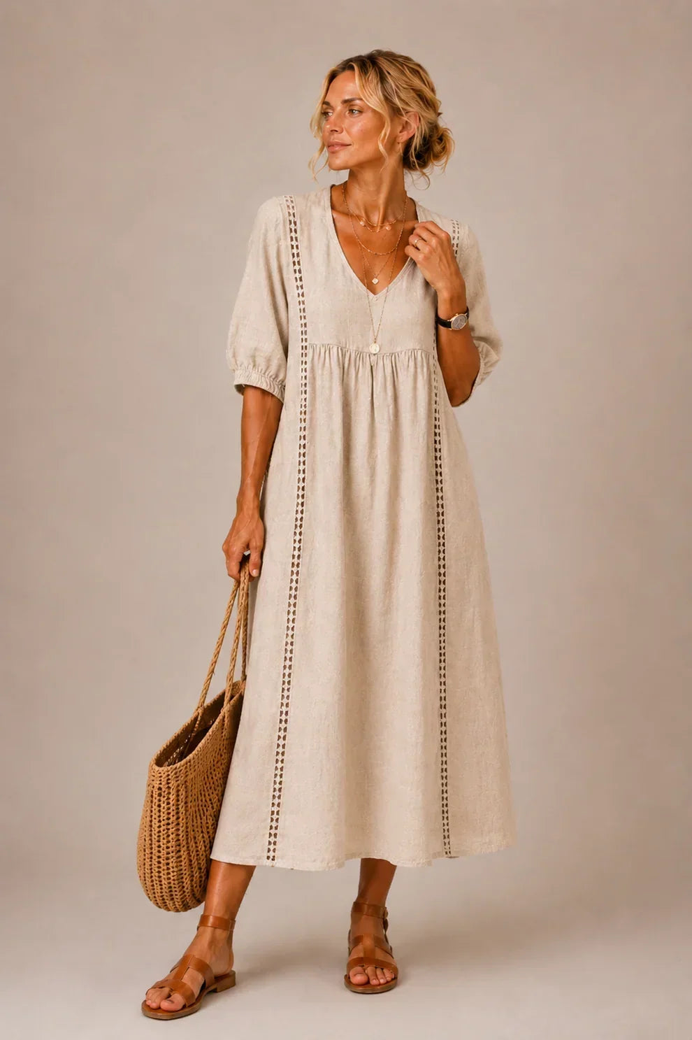 Linda – Lace-Trim Relaxed Midi Dress
