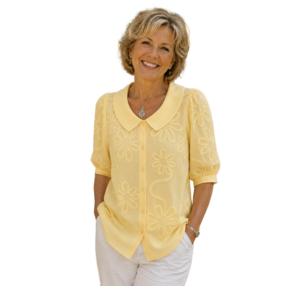 Katherine – Embroidered Floral Peter Pan Collar Blouse