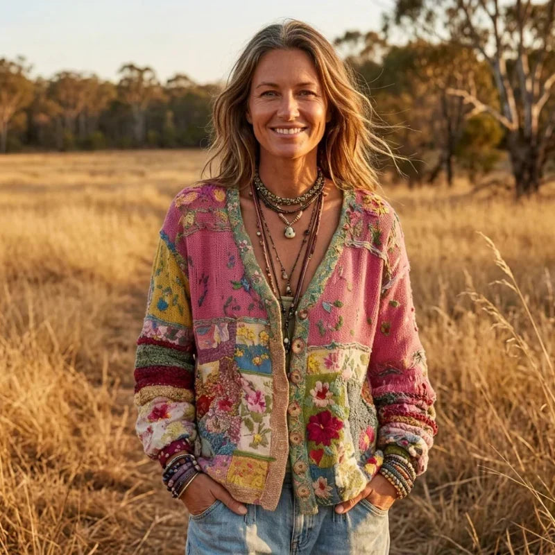 Milla – Boho Patchwork Knit Cardigan
