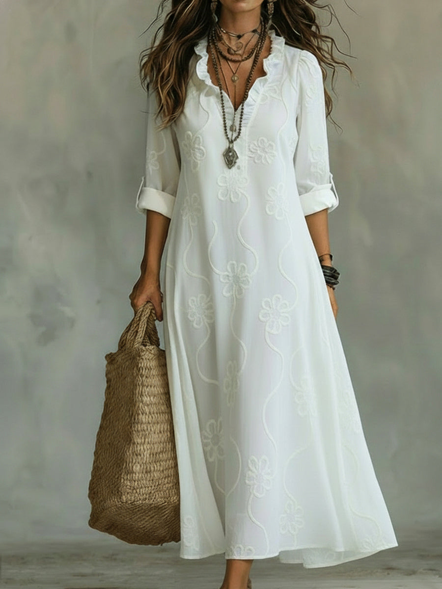 Naomi – Embroidered V-Neck Relaxed Maxi Dress