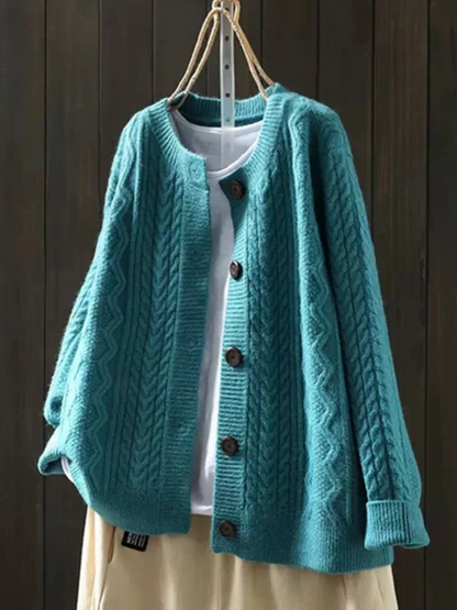 Kimberly – Cable Knit Button-Front Cardigan