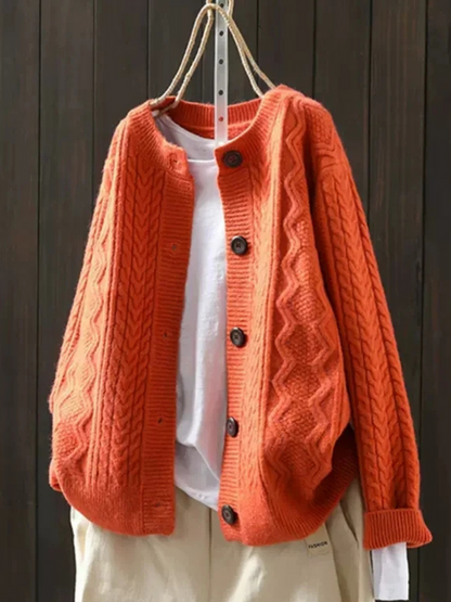 Kimberly – Cable Knit Button-Front Cardigan