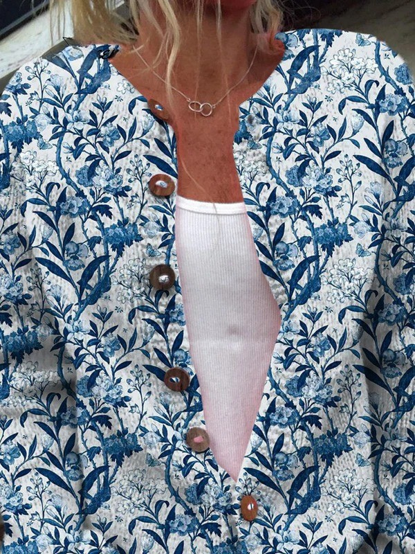 Eileen – Floral Print Button-Up Cardigan