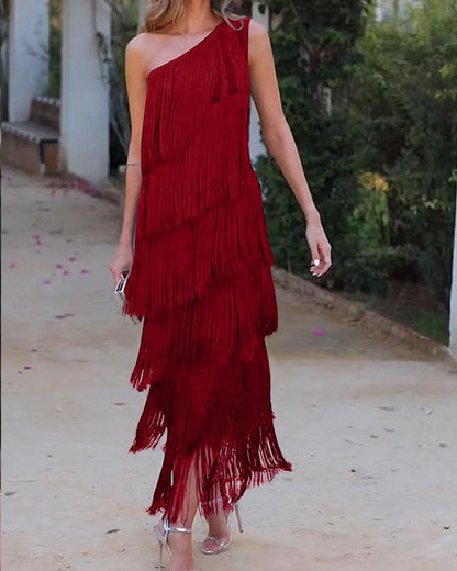 Endora | Off Shoulder Elegant Fringe Dress