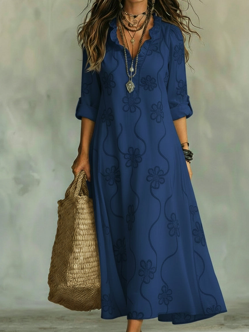 Naomi – Embroidered V-Neck Relaxed Maxi Dress