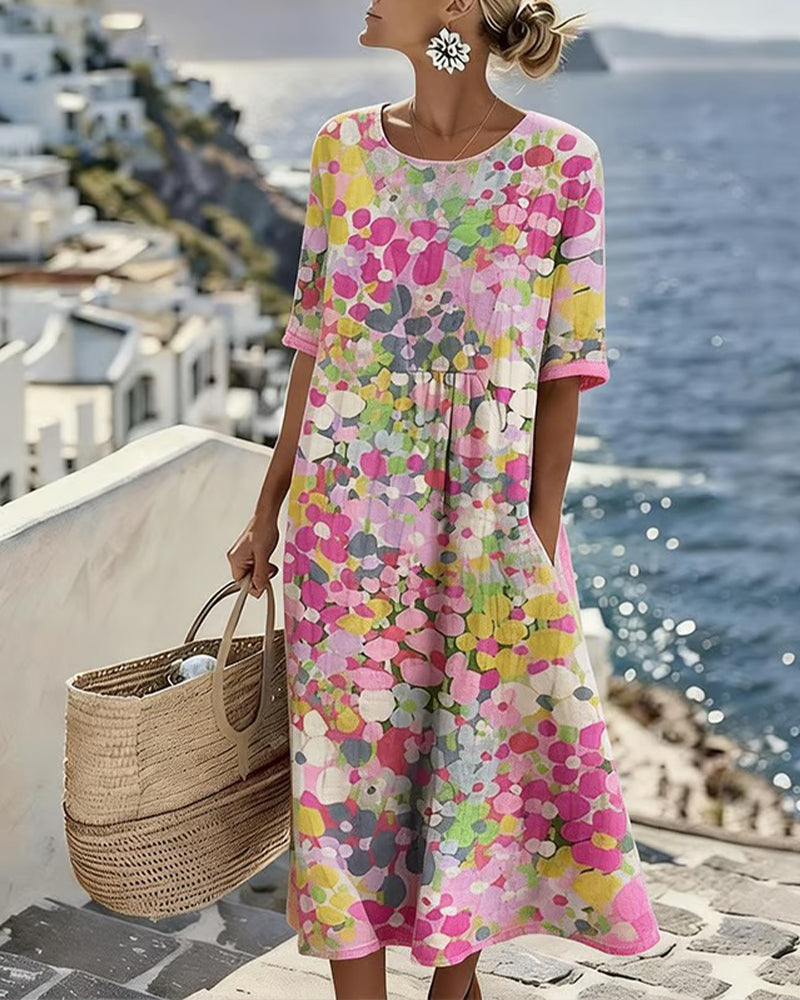 Jennifer – Abstract Floral Print Midi Dress