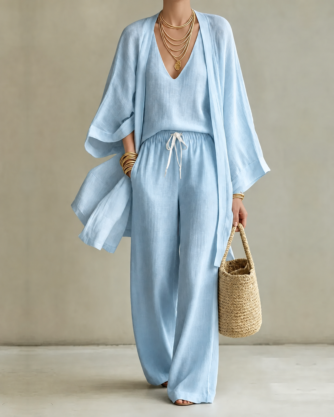 Sharon – Linen-Look Wide-Leg Three-Piece Set