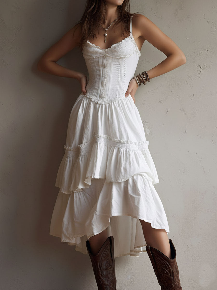Melinda – Boho Corset Tiered Midi Dress