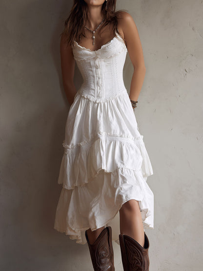 Melinda – Boho Corset Tiered Midi Dress
